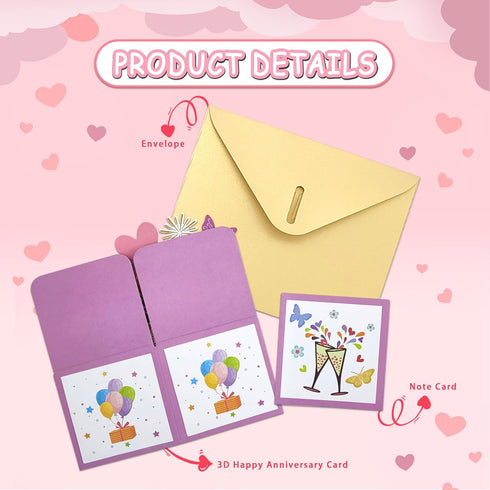 3D PopUp Anniversary Card for Couples with Note Card